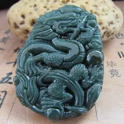 Красивый природный зеленый Хотан нефрит резной китайский дракон амулеты кулон + бесплатная Цепочки и ожерелья сертификат Fine Jewelry