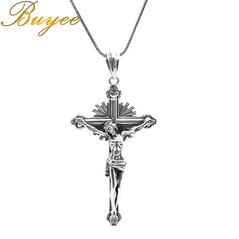 

BUYEE Cross Pendant Men's Necklace Thai Silver Egyptian Ankh Cross Pendant No Chain Silver Color Jewelry Collares