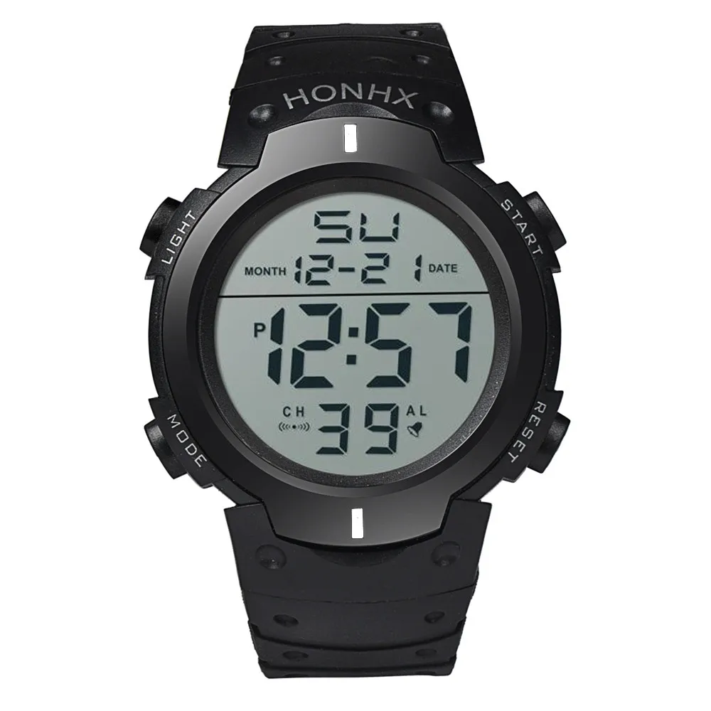 Модные водостойкие мужские часы для мальчиков с ЖК-дисплеем Цифровой Секундомер Дата резиновые спортивные часы светящиеся наручные часы