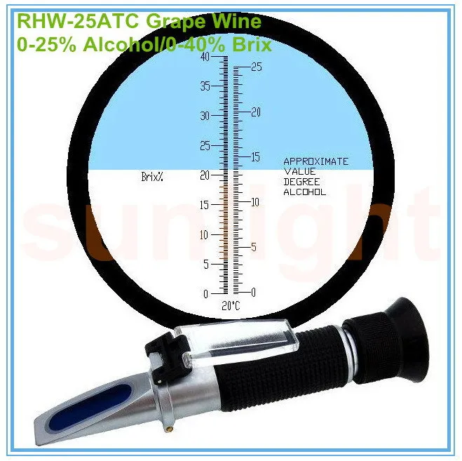 

RHW-25ATC 0-25%Vol Alcohol/Brix Grape Wine Refractometer with Plastic Retail Box and Trackable Delivery Service