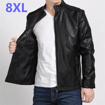 

10XL 8XL 6XL 5XL New Brand PU Leather Jacket Men spring Autumn Casual Mens Jackets Solid Clothes Elastic Motorcycle Outerwear