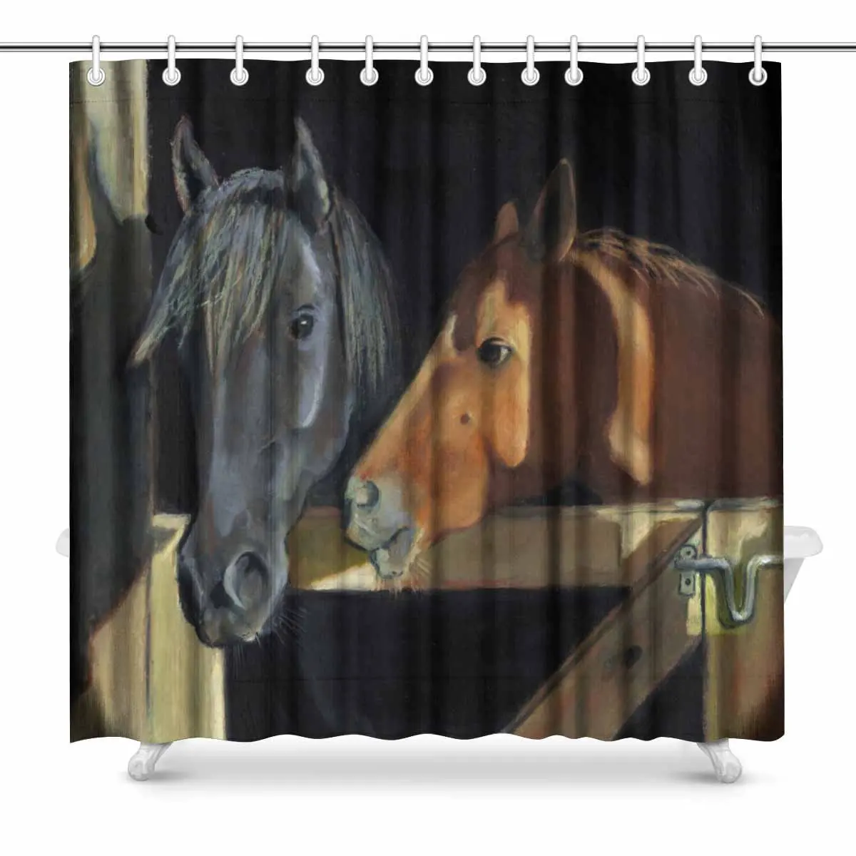 Aplysia Two Horses at the Open Barn Door Fabric Bathroom Shower Curtain