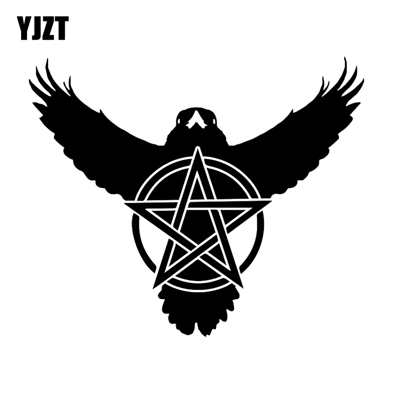 

YJZT 17.7CM*14.7CM Animal Crow PENTAGRAM Fashion Vinyl Motorcycle Car Sticker Decal Black/Silver C11-1265