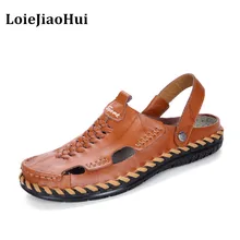 2017 Del Verano Hombres Zapatillas de Cuero Genuino Hecha A Mano Transpirable Cómodo Clásico Flip flop Sandalias de Playa Casuales Masaje