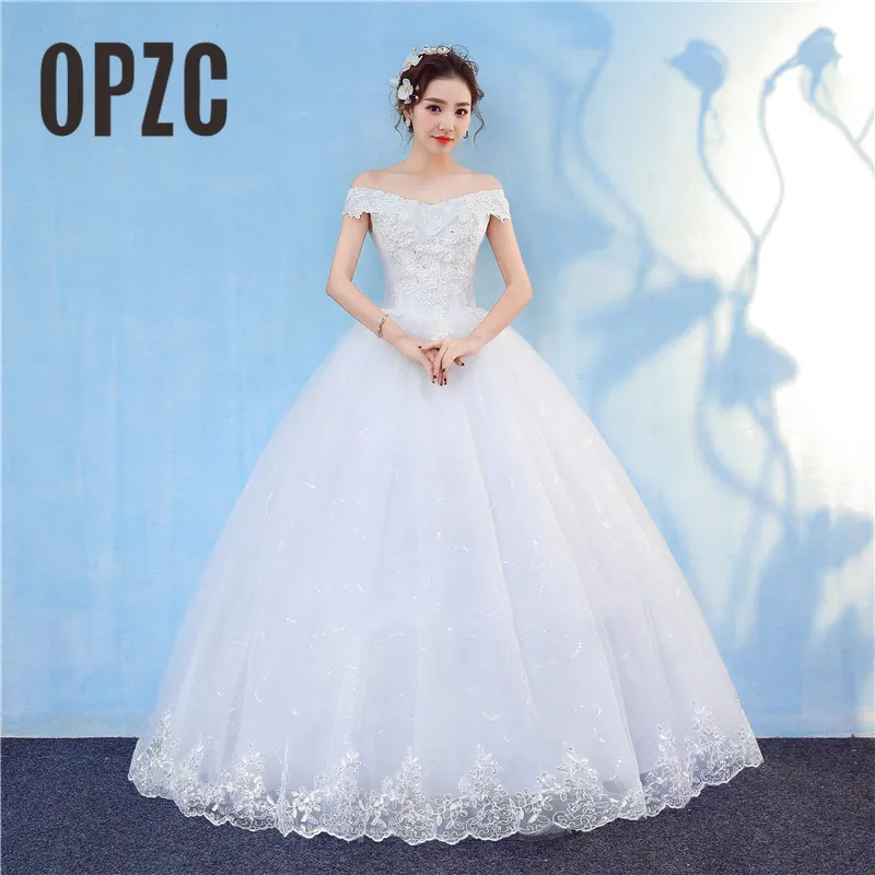 

New Arrival 2020 Free Shipping Vintage Elegant Lace White Wedding Dresses Boat Neck Plus Size Ball Gown Robe de Cheap