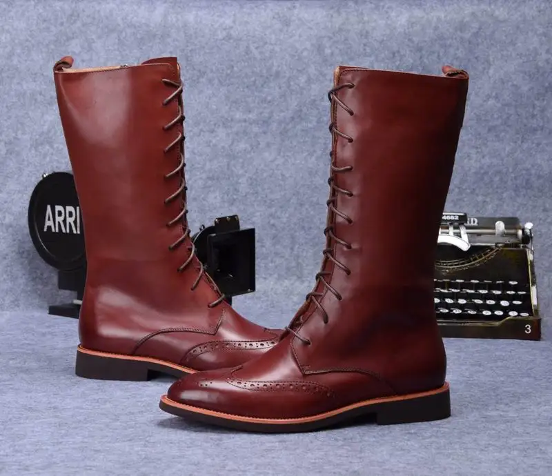 Montaria De Homem Brogue marrom Sapatos Errfc Alta Genuíno 38 Mens 44 Preto Qualidade Apontou Couro Moda Marrom Preto Botas Masculino Toe Designer Eqxaw4