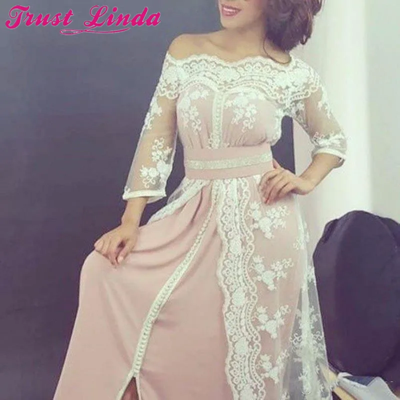 Elegante Boothals Lace Lange Moeder Jurken Drie Kwart Mouwen Prom Gown voor Wedding Party Elegante Boothals Lace Lange Moeder Jurken Drie Kwart Mouwen Prom Gown voor Wedding Party