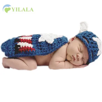 

2PCS Cartoon Captain Baby Cap Cotton Solid Newborn Baby Clothes Star Striped Children Caps Photography Props Baby Boys Clothing