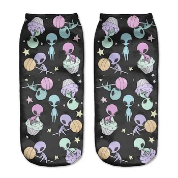 

sweets alien socks 3D Printed ankle cartoon casual fuzzy harajuku women socks cotton kawaii sokken sock
