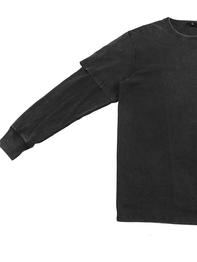 Футболка с двумя рукавами и карманом Пейсли; Новое поступление; Черная футболка с потертостями внутри; уличная одежда