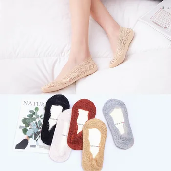

1 Pair Summer Women Girl Silica Gel Lace Boat Socks Invisible Cotton Sole Non-slip Antiskid Slippers Anti-Slip Sock Kwaii