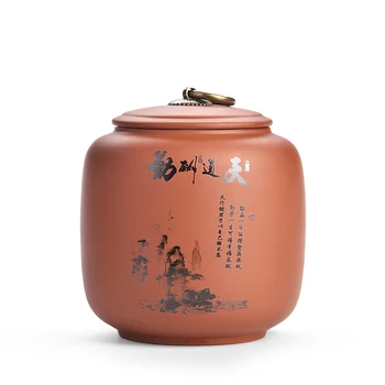 

Traditional Painting Tea Jar Candy Cookie Sealed Cans Food Storage Box Spices Container Jars Purple Clay Dried Nuts Containers