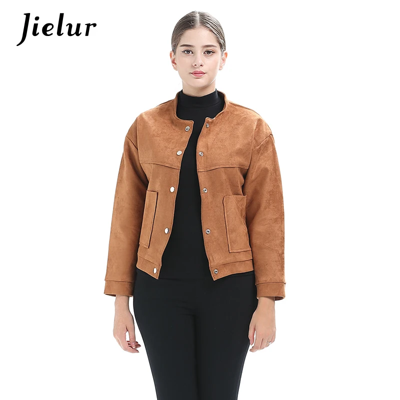 Женская кожаная короткая куртка с длинным рукавом на пуговицах|jacket women|short jacketsuede