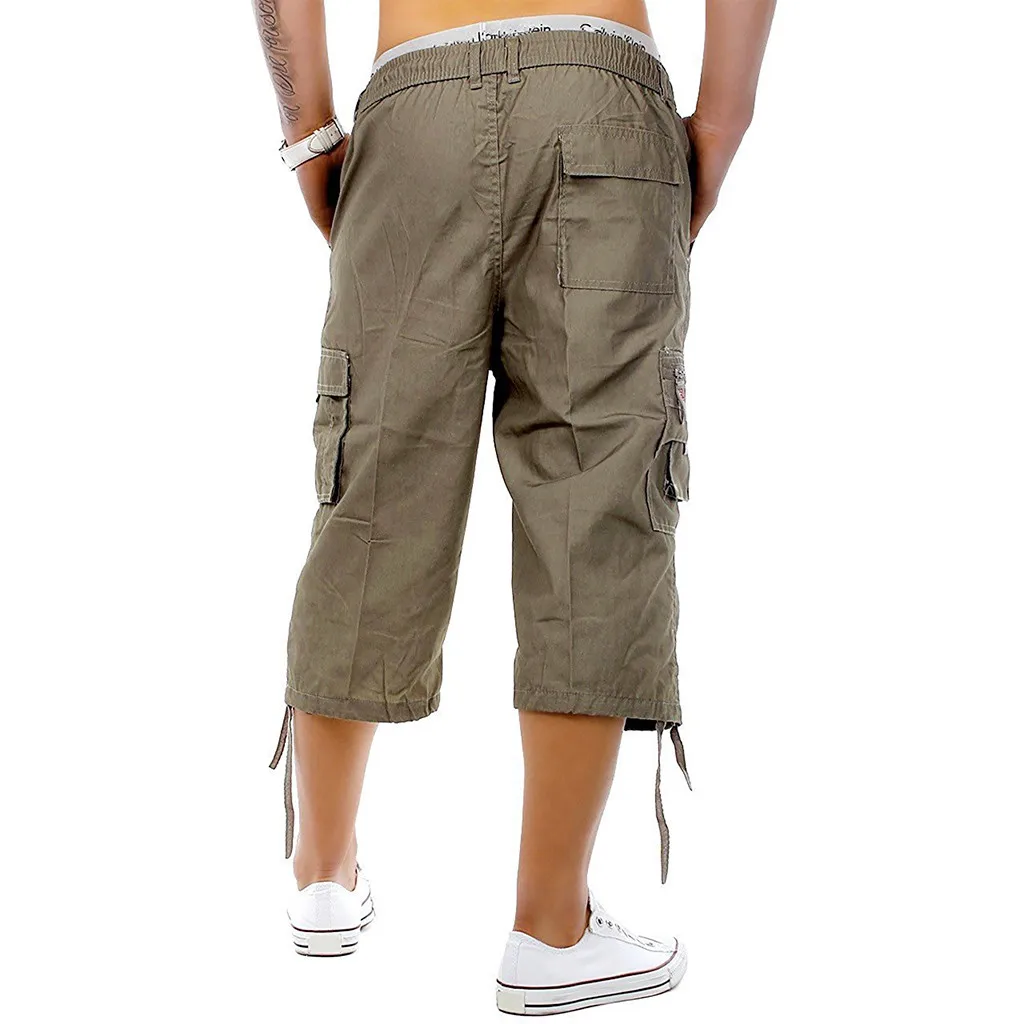 Mens 2 in 1 Shorts and 3/4 Three Quarter Elasticated Waist Cargo Combat Pants 