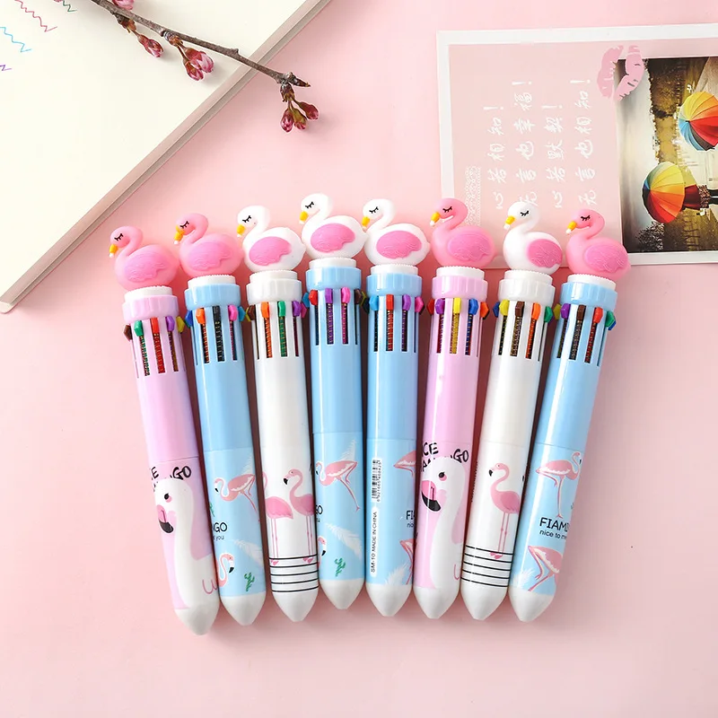 

10 colors Flamingo Ballpoint Pen Cute Press unicorn dinosaur Ball Pens Stationery gift Material Escolar school writing supplies