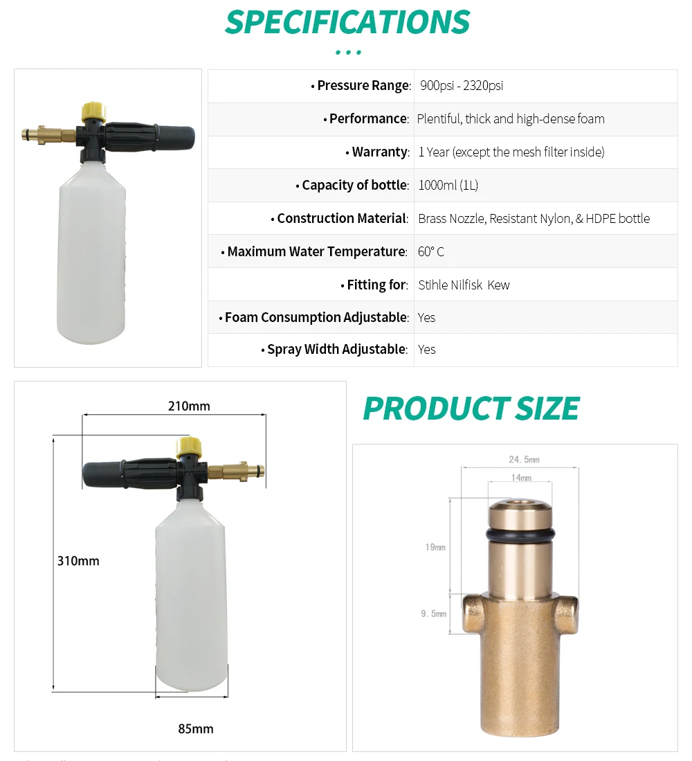 Lavadora de Alta Espuma de Neve Pulverizador para Nilfisk Pressão Lança Espuma Sthile Gerni Lavagem Carro Acessório Chão Parede Quintal Limpeza 9 High Quality Automóveis e motos