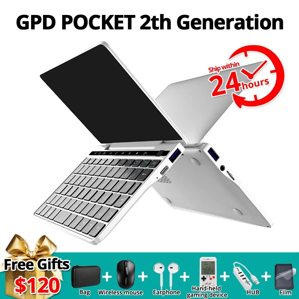 

New Original GPD Pocket2 Pocket 2 7In Aluminum Shell Touch Screen Mini Laptop UMPC Windows 10 System CPU Core m3-8100Y 8GB/128GB