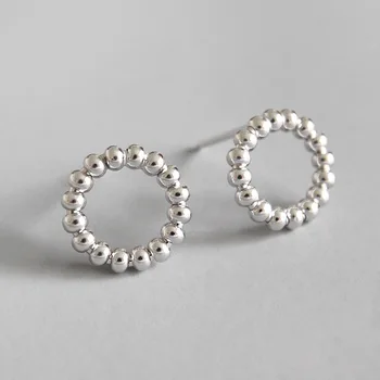 

SHANICE S925 Sterling Silver Stud Earrings INS Simple Beaded Beads Circle Female Stud Earrings Silver Student Geometry Earrings