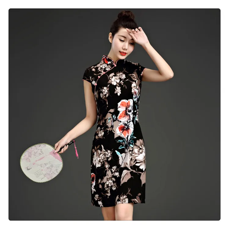 Chinese Dress Qipao Short Big Size 2018 Summer Autumn Party Linen-Silk Vestido Oriental Red 5XL 3XL 4XL (38)