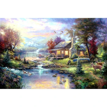 

RS1623 Full square Diamond mosaic rivers Full Square Diamond painting summer house 5D DIY Diamond embroidery Cross stitch tree f