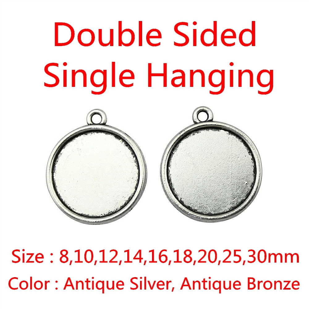 Fit 8/10/12/14/16/18/20/25/30mm Double Sided Classical Zinc Alloy Cameo Cabochon Pendant Base Setting For DIY Making