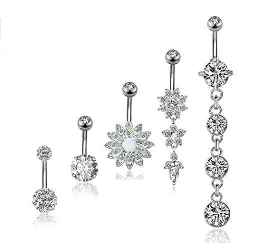 5 pieces /lot silver mixed different belly button rings body jewelry