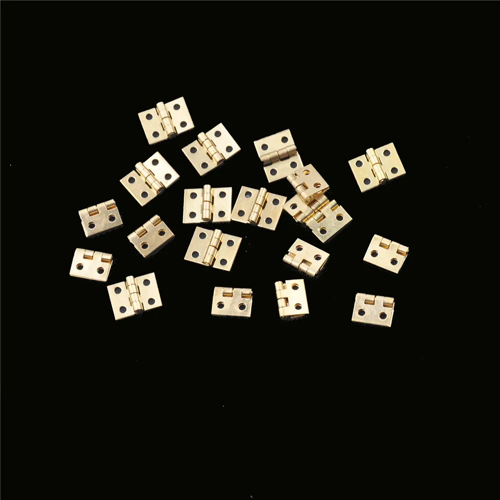 20pcs Brass Plated Mini Hinge Small Decorative Jewelry Wooden Box Cabinet Door Hinges with 8mm*10mm Nails Furniture Accessories