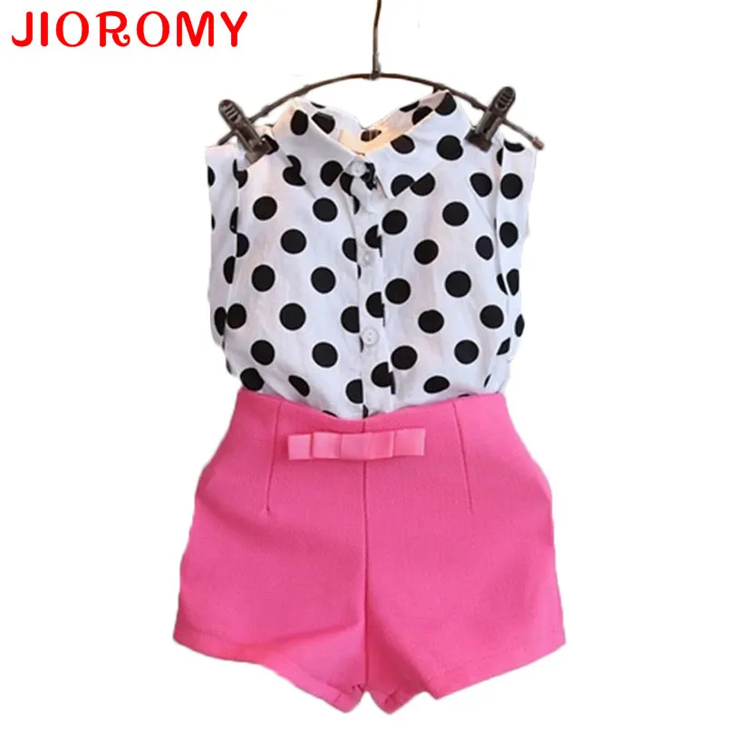 

JIOROMY Children Clothes Girls Fashion Set Polka Dot Tops 2 Piece Set Casual top rose red shorts children's suit k1