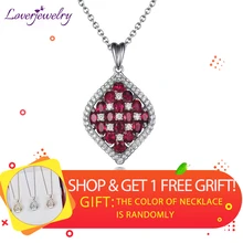 LOVERJEWELRY Solid 18K White Gold Natural Diamond Ruby Wedding Pendant Genuine Gemstone Trendy Jewelry for Women Gift No Chain