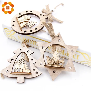 

3pcs/set DIY Creative Wooden Christmas Pendants Wood Crafts Decoration Christmas Ornaments Party Home Decor Supplies Kids Toys