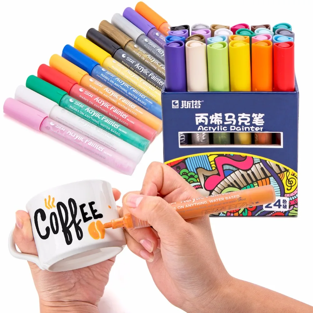 

STA 12/24 Colors Acrylic Paint Marker Sketch Stationery Set For DIY Manga Drawing Marker Pen School Student Painter Supplies