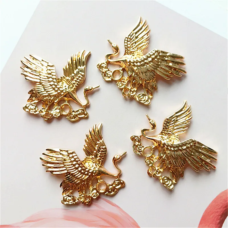 

SEA MEW 5 PCS 35mm*40mm Fashion Metal Alloy KC Gold Crane Connectors Charm For Jewelry Making