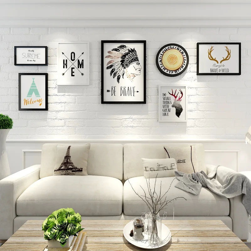 Hanging Wall Mural Wood Home Photo Frame 7 Piece Big Size Decoration