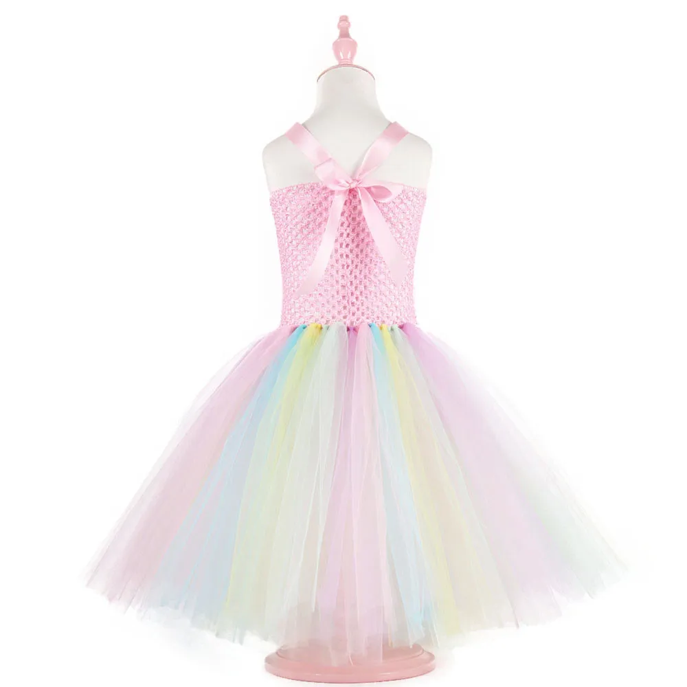 Платье-пачка с единорогом и цветами для девочек, Пастельное Радужное платье принцессы для девочек на день рождения, Детский костюм на Хэллоуин с единорогом