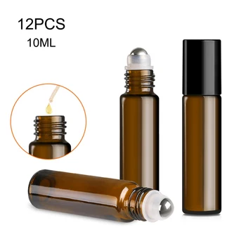 

12 Pcs set Empty Perfume Glass Roll On Bottle Essential Oil Roller Bottles Empty glass makeup container Bottles wholesale