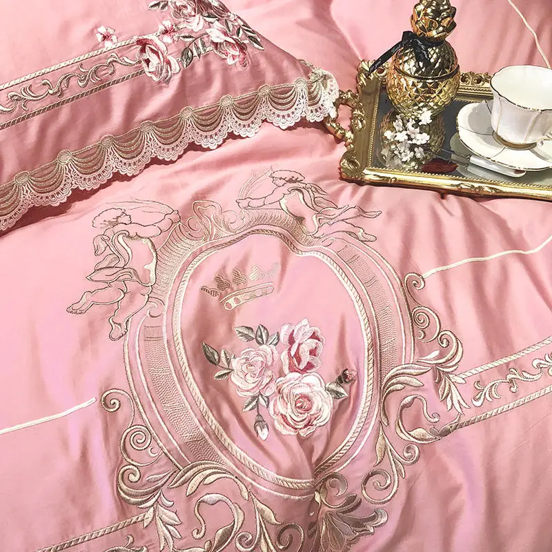 Египетский хлопок, роскошный комплект постельного белья King queen, набор пододеяльников с вышивкой, классический синий розовый комплект постельного белья, Комплект постельного белья