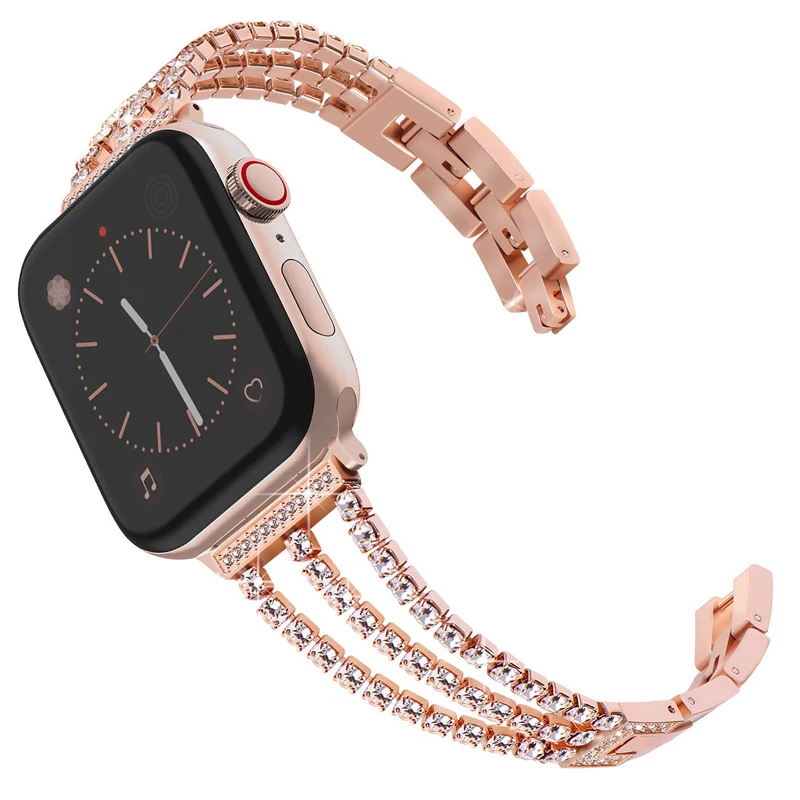 Браслет звеньевой для Apple Watch Band 40 мм 38 42 44 металлический ремешок со стразами