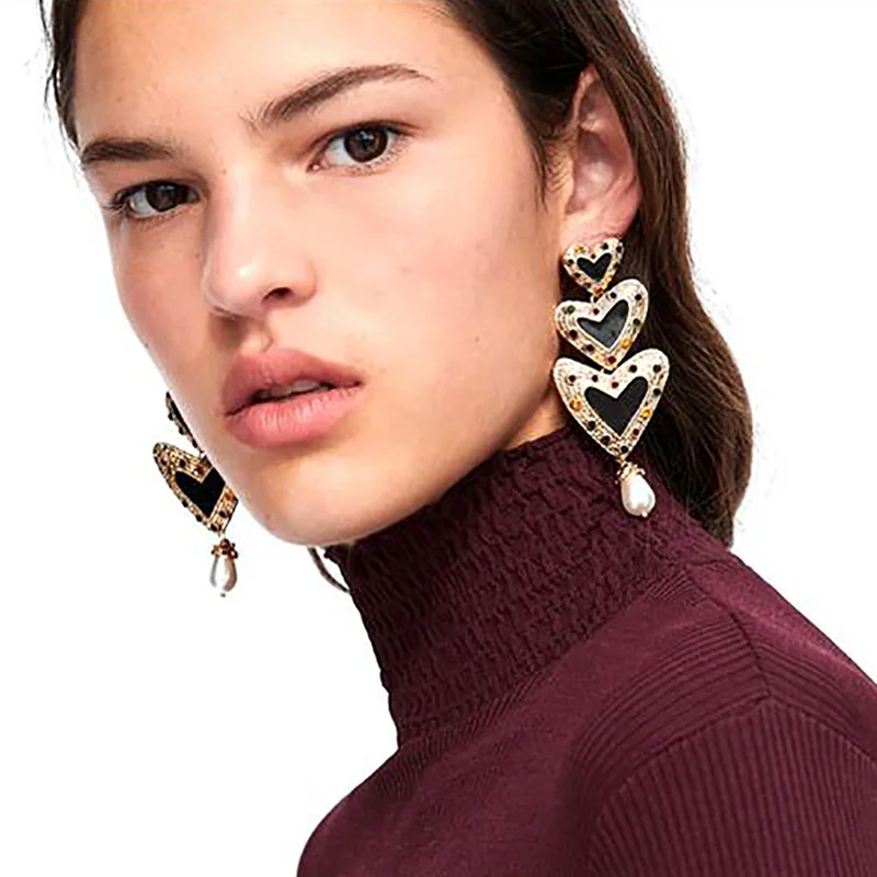 

Lalynnly 2018 ZA Heart Drop Earrings Simulated Pearl Long Earrings For Women Elegant Fashion Jewelry Gifts Wholesaler E40371