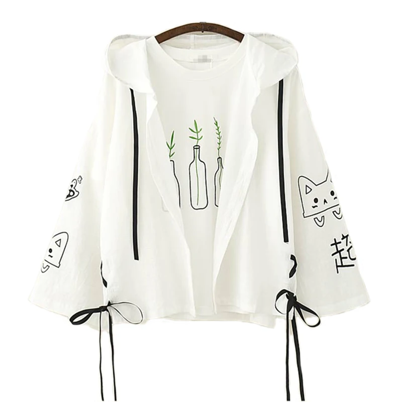 

Hooded Summer Women's Windbreaker Long Sleeve Plus Size Jacket For Women Lovely Cat Print Feminine Coat Ladies Spring Jacket