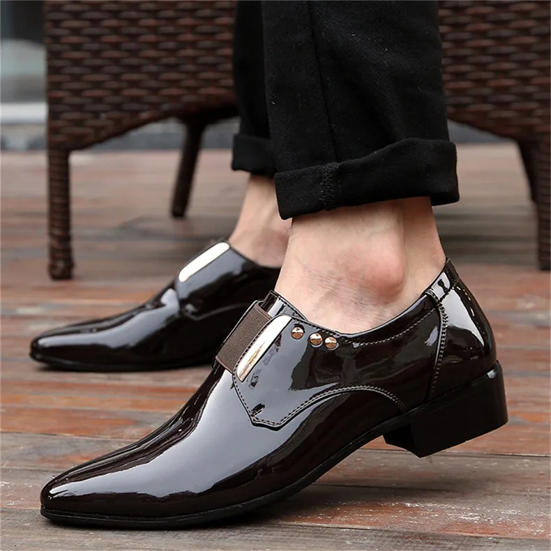 Misalwa/мужские черные модельные туфли из лакированной кожи для отдыха; коричневые мужские эластичные туфли большого размера плюс в стиле дерби; офисные туфли для деловых встреч