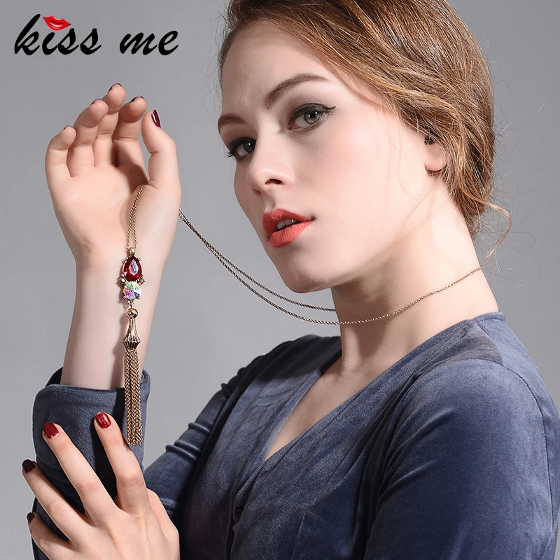 Длинное ожерелье с кисточкой из сплава от бренда KISS ME новый дизайн