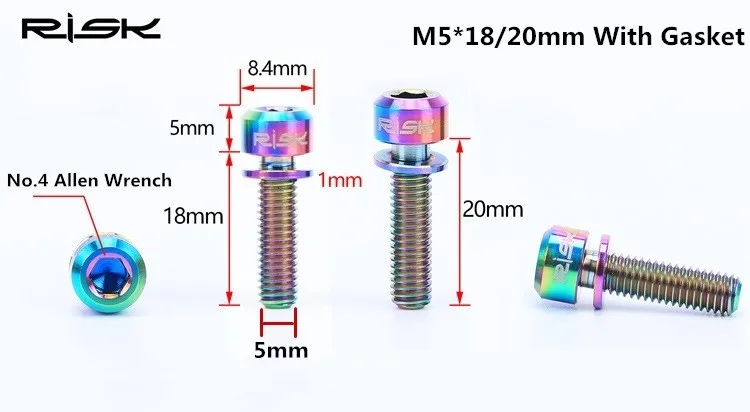 6 шт. титановые винты M5x18 / 20 мм с прокладкой|Велосипедный вынос| |