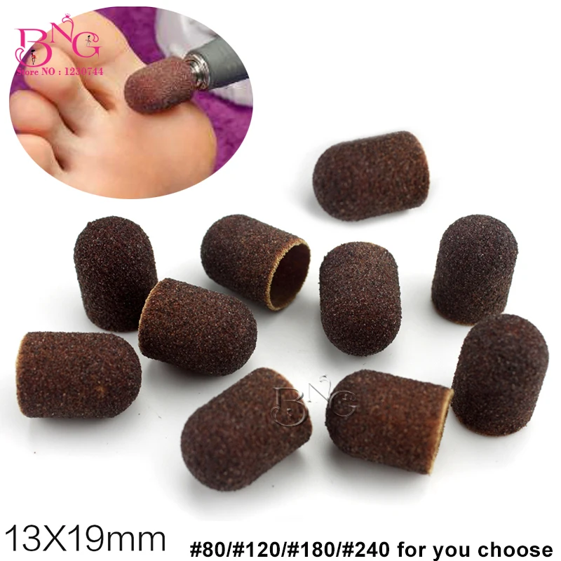 BNG 13*19mm 50pcs Sanding Bands Block Caps Without Grip120# 80# 180# 240# Sanding Cap Manicure Pedicure Electric Nail Drill 2