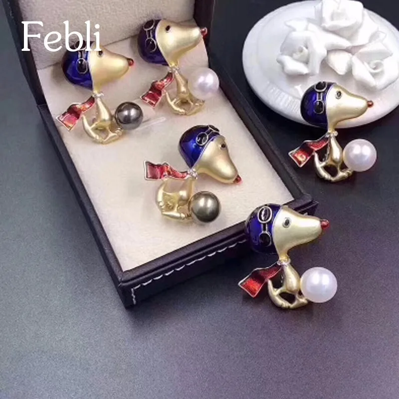Febli Dog Shape Brooch Cartoon Loveliness Alloy Simulated Pearl Suitable For Man And Women|brooch cartoon|brooch pearlcartoon brooch |