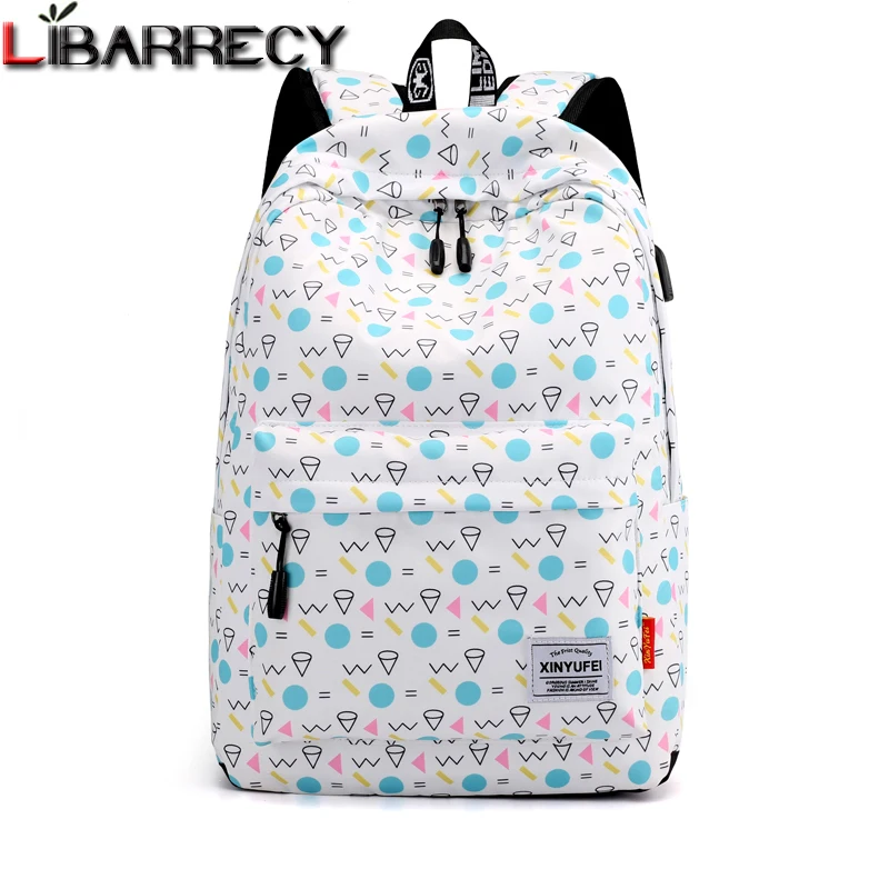 

Simple Lovely USB Charging Backpack for Children Large Capacity Nylon School Bag for Girls Cute Laptop Backpack Female Mochila