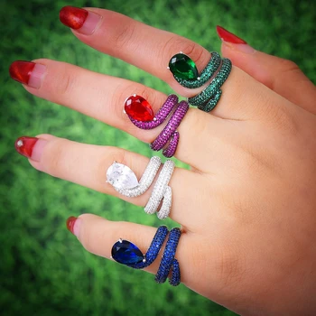 

missvikki Unique Design 7 Colors Chic Snake Shape Rings Clear Austrian Crystal Women Attractive Fingers Rings New Design Jewelry