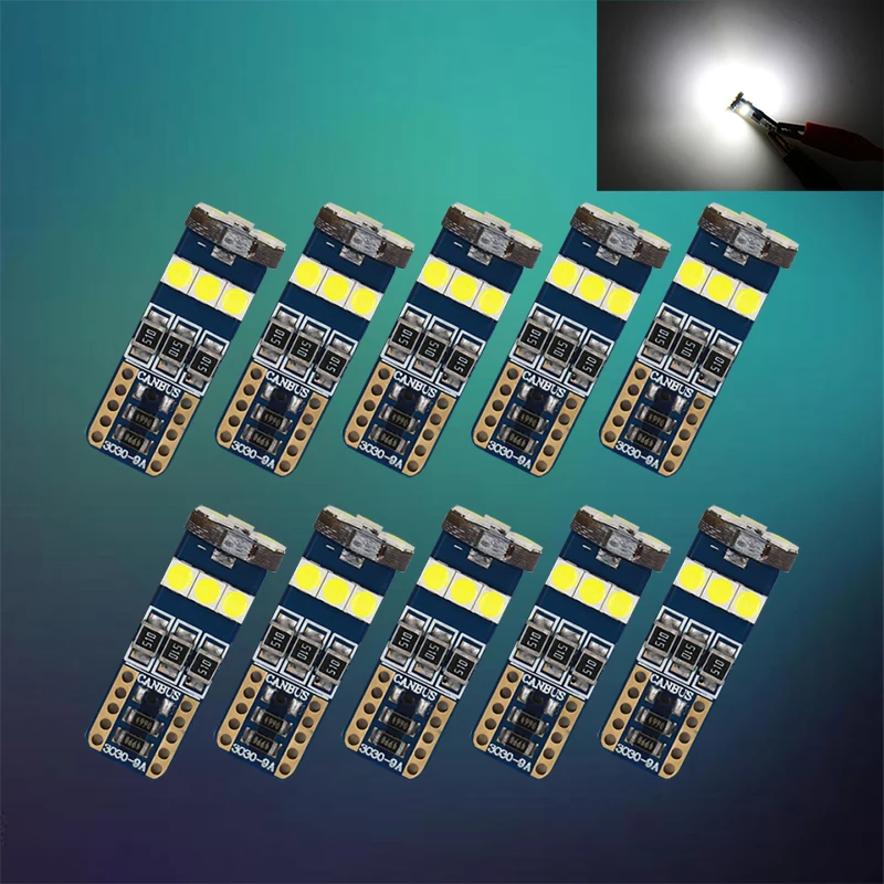 

10 PCS Canbus T10 LED Bulb Car Light 12V 3030 9 SMD W5W 194 Auto Turn Signal Lights LED Interior Dome Trunk Clearance Lamp Bulbs