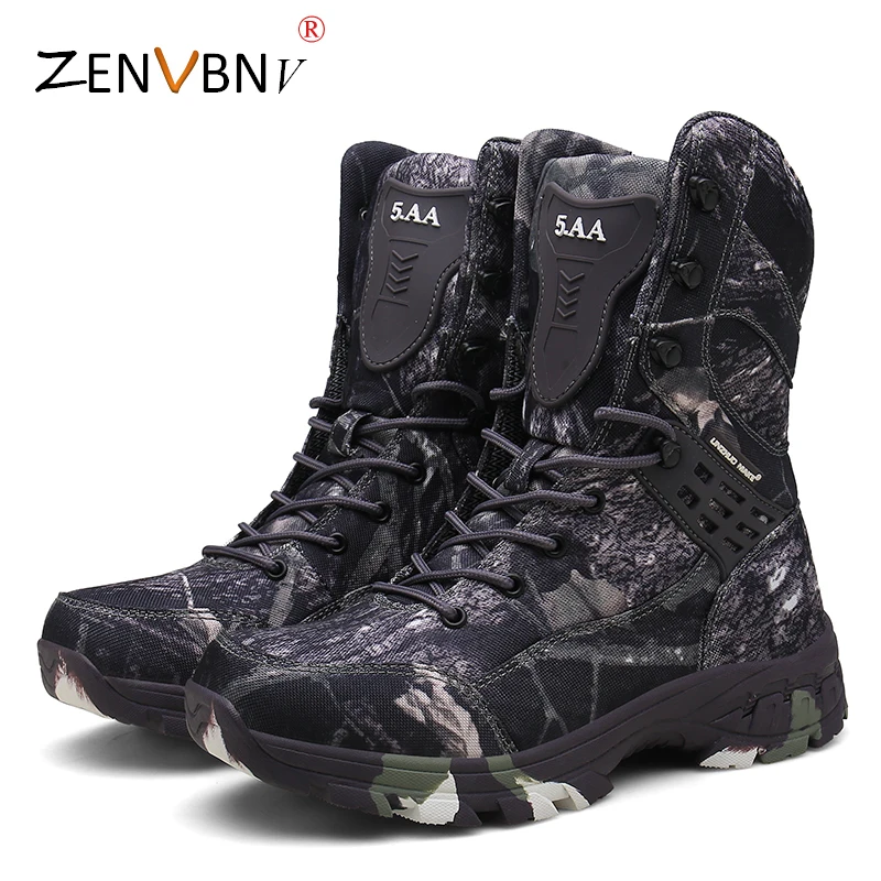

ZENVBNV New Men Military Tactical Boots Combat Boots Desert Boots Hiking Camouflage High-top Desert Boots Fashion Work Shoes