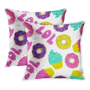 

16x16 Inch ative Throw Pillow Cover Colorful Sweet Bright in Pop for Girls Donut Cake Word LOL The Pattern
