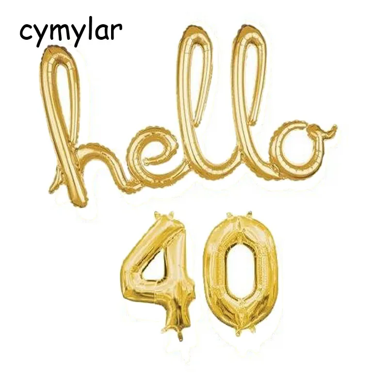 Воздушный шар с золотым принтом Hello 30, 40, 50, 60, 32 дюйма, шар с 30 номерами, декор для дня рождения